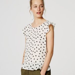 LOFT Flutter Sleeve Peplum Shirt Black and White